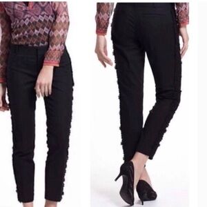 Elevenses Anthropologie Black Lace Trim Crop Pants Size 2 Tuxedo Stripe